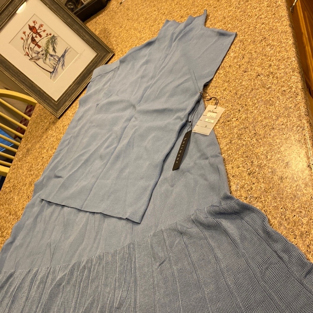 NWT Amore Knitwear Blue Skirt and Top Set Medium Stretchy